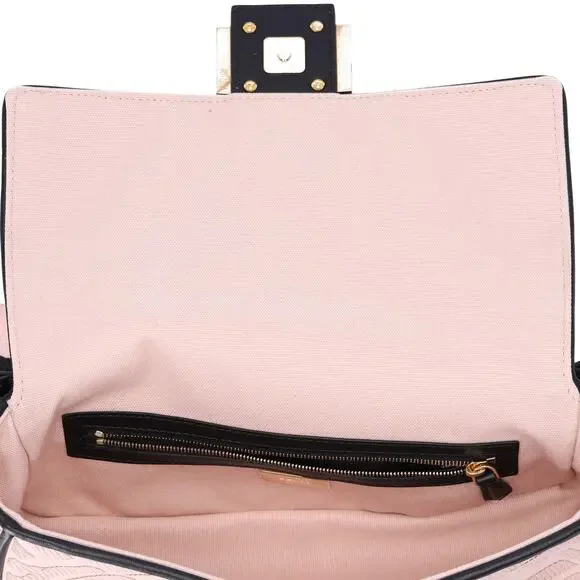 FENDI Mamma Baguette Zucca Pattern Handbag 8BR600 Pink Beige Black Jacquard - Picture 5 of 8
